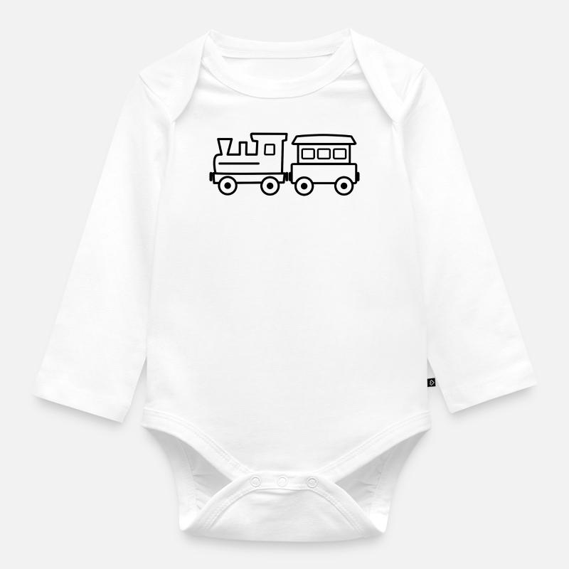 Train jouet en bois - Body Bébé bio manches longues - blanc