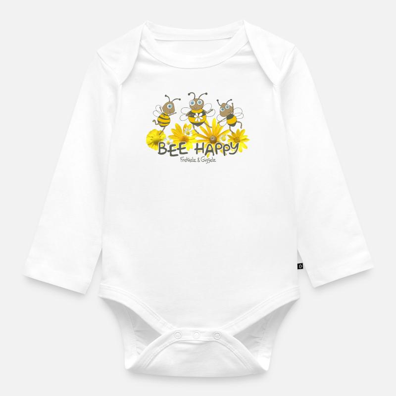 Bee Happy - Baby Bio-Langarm-Body - Weiß