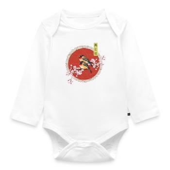 Aesthetic Japanese Art Birds with Sakura - Organic Longsleeve Baby Bodysuit - white - Front