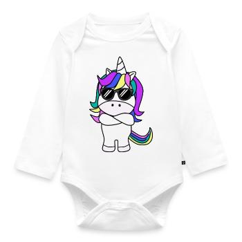 licorne cool avec des lunettes de soleil // bras croisés - Body Bébé bio manches longues - blanc - Devant