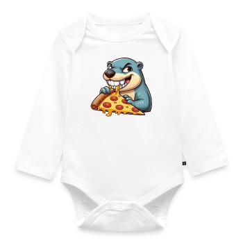 Cute Hyena Swinging Playground Cartoon - Organic Longsleeve Baby Bodysuit - white - Front