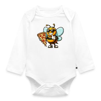 Cute Hyena Swinging Playground Cartoon - Organic Longsleeve Baby Bodysuit - white - Front