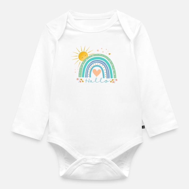 Regenbogen - Baby Bio-Langarm-Body - Weiß