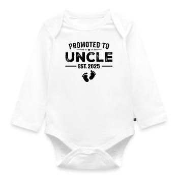 Promoted To Uncle Est 2025 Funny For New Uncle - Organic Longsleeve Baby Bodysuit - white - Front