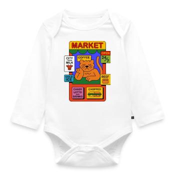 Cat in the store - Organic Longsleeve Baby Bodysuit - white - Front