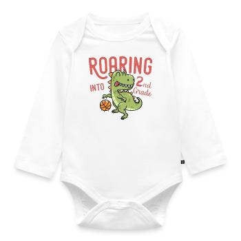 Roaring into 2nd Grade Dinosaur Basketball - Organic Longsleeve Baby Bodysuit - white - Front
