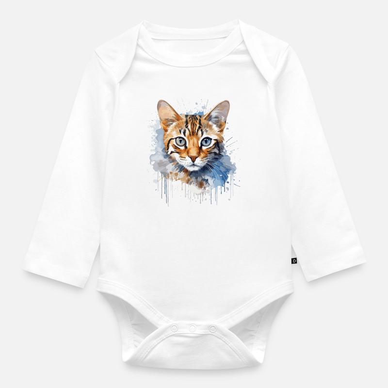 Bengal Katze - Baby Bio-Langarm-Body - Weiß