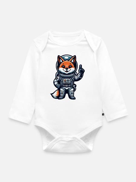 Astronaut Fuchs Weltraum Kosmonaut Universum - Baby Bio-Langarm-Body - Weiß