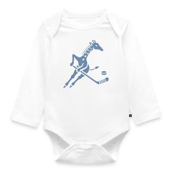 Giraffe Ice Hockey Player Silhouette Minimalist - Organic Longsleeve Baby Bodysuit - white - Front
