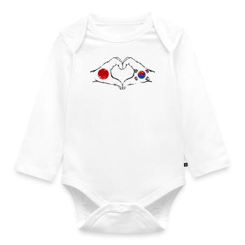Japan South Korea Hands Heart Shape Used - Organic Longsleeve Baby Bodysuit - white - Front