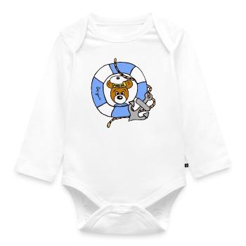 Teddy See Meer Kinder Baby Shirt - Baby Bio-Langarm-Body - Weiß - Vorne