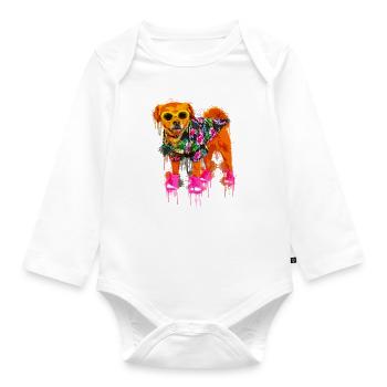 Chien avec lunettes de soleil et chemise hawaïenne - Body Bébé bio manches longues - blanc - Devant