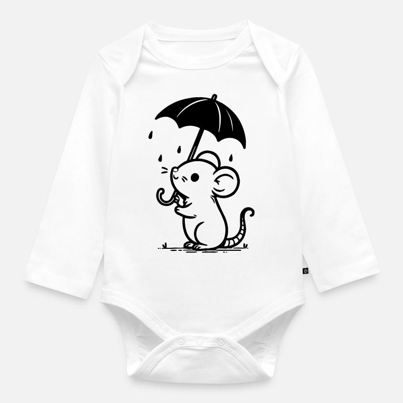 Mouse - Organic Longsleeve Baby Bodysuit - white