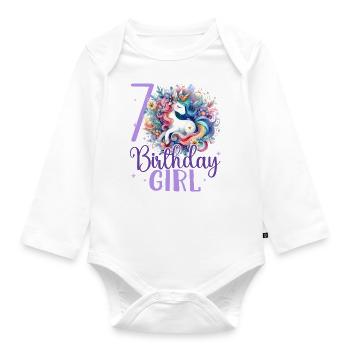 Geburtstag 7 Einhorn Siebter Geburtstag Mädchen 7 - Baby Bio-Langarm-Body - Weiß - Vorne