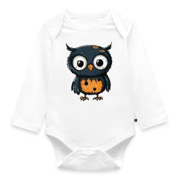 Eule Halloween Zombie - Baby Bio-Langarm-Body - Weiß - Vorne