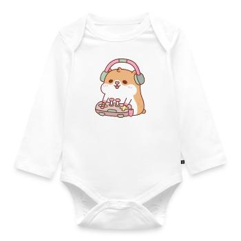 Cute Gamer Hamster Playing Video Games - Organic Longsleeve Baby Bodysuit - white - Front