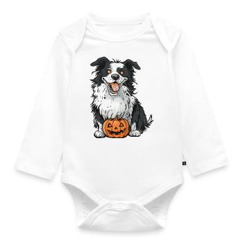 Border Collie Hund Halloween Zombie - Baby Bio-Langarm-Body - Weiß - Vorne
