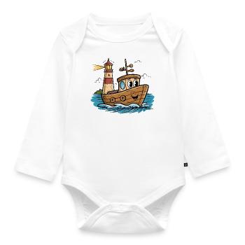 Bateau drôle avec phare pour les enfants - Body Bébé bio manches longues - blanc - Devant