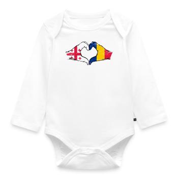 Georgien Rumänien Flagge Hände Herzform used - Baby Bio-Langarm-Body - Weiß - Vorne