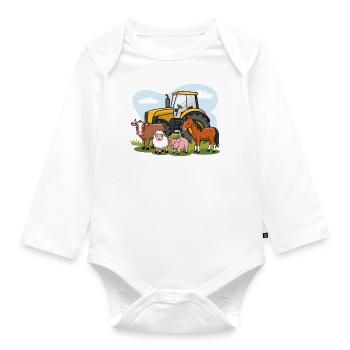 Tiere auf dem Bauernhof und Traktor - Baby Bio-Langarm-Body - Weiß - Vorne