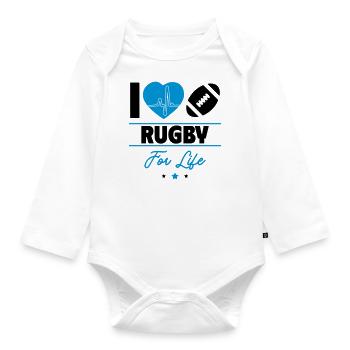 Rugby forever – passion for the game - Organic Longsleeve Baby Bodysuit - white - Front
