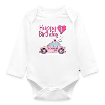 Joyeux anniversaire 1 Police Rose - Body Bébé bio manches longues - blanc - Devant