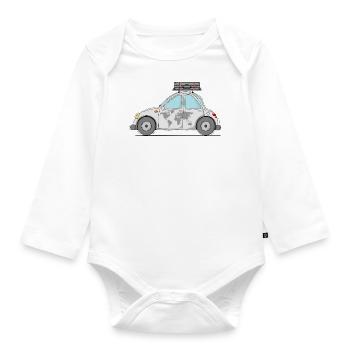 Car with Suitcase World Map Gray - Organic Longsleeve Baby Bodysuit - white - Front