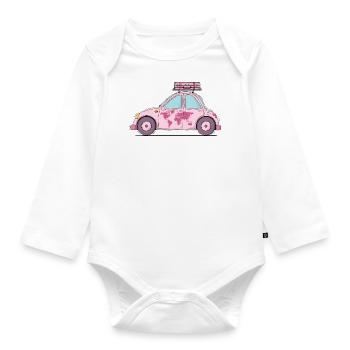 Car with Suitcase Heart Pink - Organic Longsleeve Baby Bodysuit - white - Front
