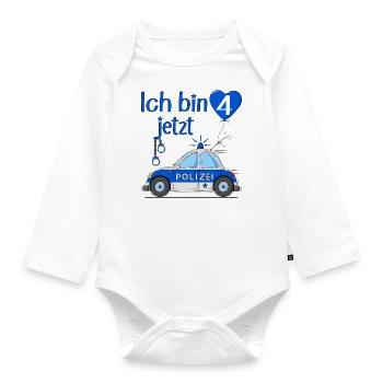 Polizeiauto Ich bin jetzt 4 Geburtstag - Baby Bio-Langarm-Body - Weiß - Vorne