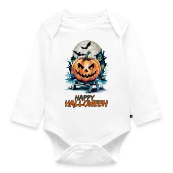 Happy Halloween with Spooky House & Jack-o'-lanterns - Organic Longsleeve Baby Bodysuit - white - Front