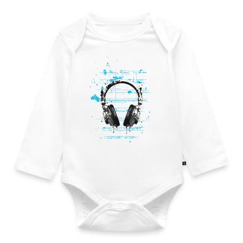 Casque musical - Body Bébé bio manches longues - blanc - Devant