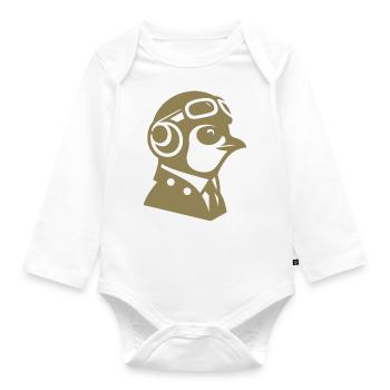 Penguin Pilot Airplane Flying Flight License - Organic Longsleeve Baby Bodysuit - white - Front