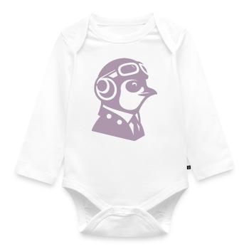 Penguin Pilot Airplane Flying Flight License - Organic Longsleeve Baby Bodysuit - white - Front