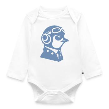 Penguin Pilot Airplane Flying Flight License - Organic Longsleeve Baby Bodysuit - white - Front