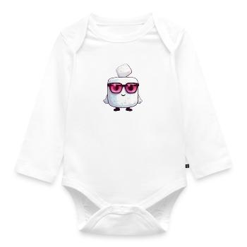 Kawaii Marshmallow with Sunglasses - Organic Longsleeve Baby Bodysuit - white - Front