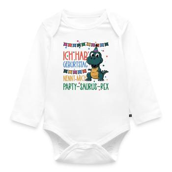 Party-Saurus-Rex, Dinosaurier Kindergeburtstag - Baby Bio-Langarm-Body - Weiß - Vorne