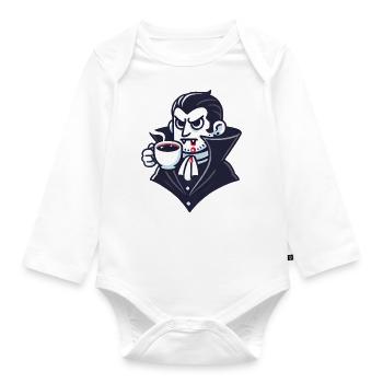 Dracula Kaffee Zeit Cartoon Design - Baby Bio-Langarm-Body - Weiß - Vorne