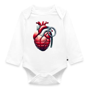 Explosive Herzgranate Design - Baby Bio-Langarm-Body - Weiß - Vorne