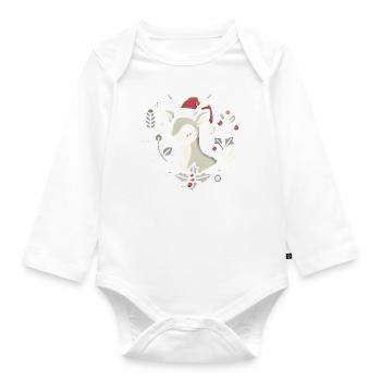 Cerf de Noël festif au chapeau de Père Noël - Body Bébé bio manches longues - blanc - Devant