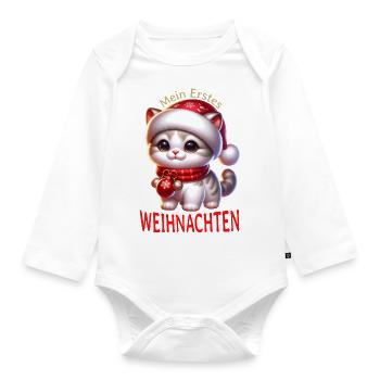 My First Christmas Cute Cat - Organic Longsleeve Baby Bodysuit - white - Front