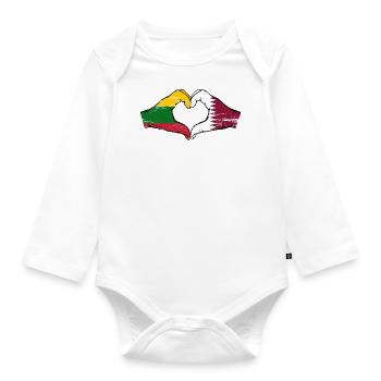 Litauen Katar Flagge Hände Herzform used - Baby Bio-Langarm-Body - Weiß - Vorne