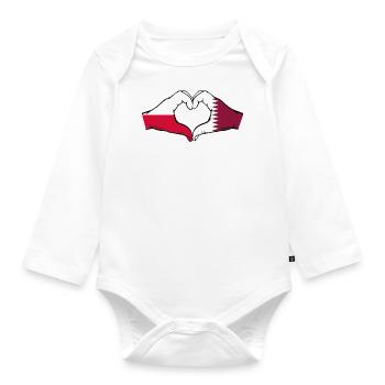 Polen Katar Flagge Hände Herzform - Baby Bio-Langarm-Body - Weiß - Vorne