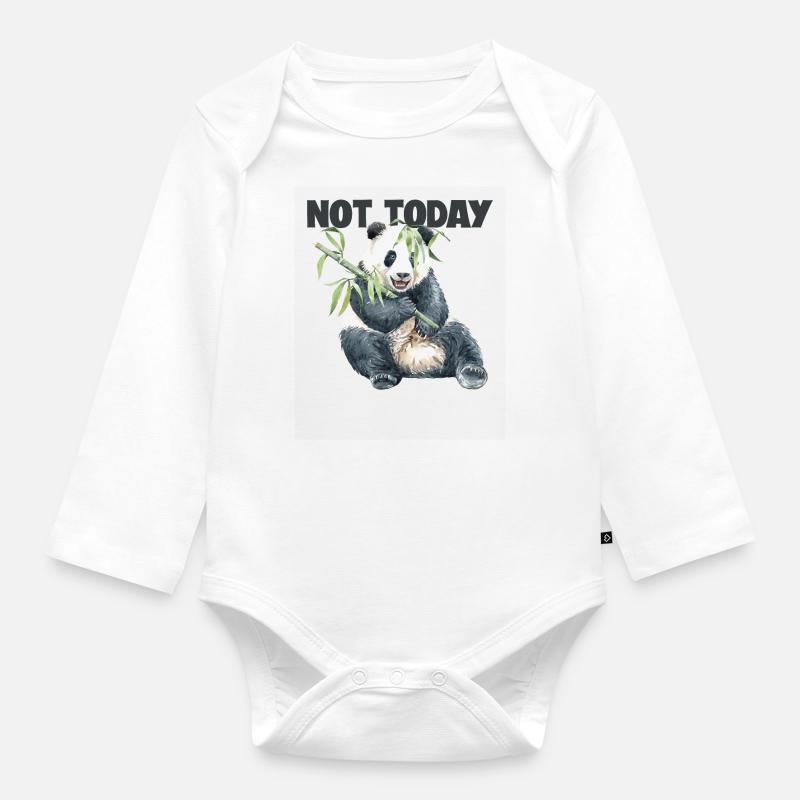 Pas aujourd’hui Panda Ours Ailuropoda Melanoleuca Géant - Body Bébé bio manches longues - blanc