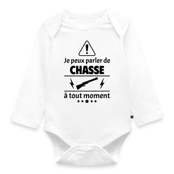 Je peux parler de chasse, chasseur, cadeau noël - Body Bébé bio manches longues - blanc - Devant