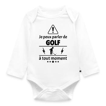 Je peux parler de golf, golfeur, cadeau noël - Body Bébé bio manches longues - blanc - Devant