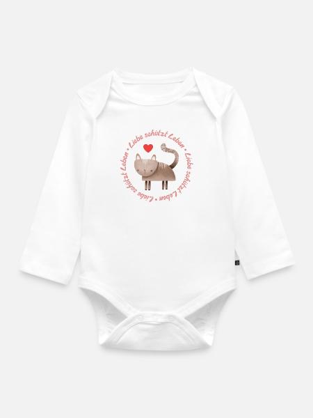 Liebe schützt Leben – Katze - Baby Bio-Langarm-Body - Weiß