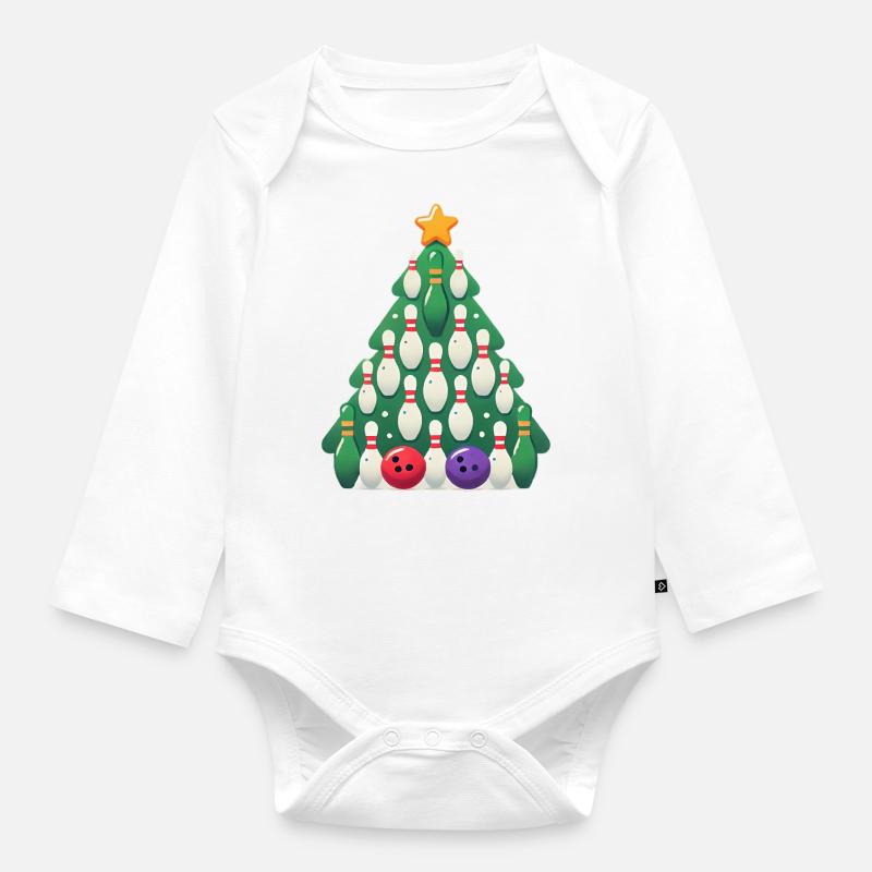 Bowling Weihnachtsbaum Urlaub Design - Baby Bio-Langarm-Body - Weiß