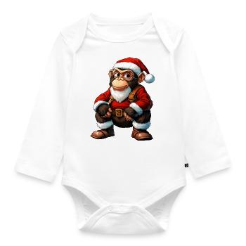 Singe Noël / Père Noël Singe - Body Bébé bio manches longues - blanc - Devant