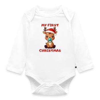 Noël Bébé renne - Mon premier Noël - Body Bébé bio manches longues - blanc - Devant