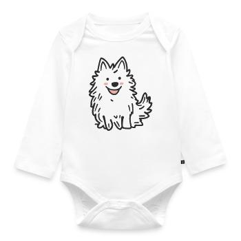 Chien mignon et moelleux - Happy Samoyède Illustration - Body Bébé bio manches longues - blanc - Devant